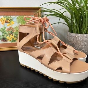 Sorel Tan Wedge Sandals with Cut-Out Design